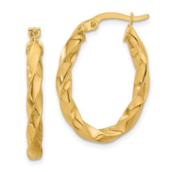 Leslie's 14K Polished Twisted Oval Hoop Earrings - Picture 1 of 4